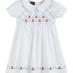 Lil Cactus Baby Girl White poplin hand - stitched A-line Dress Size 6-12 M NEW